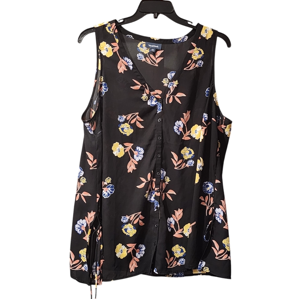 Modcloth 2X black floral simple decision Sleeveless tunic top